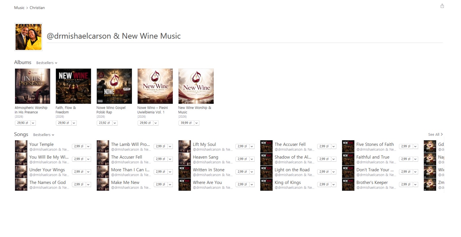 Click to open the New Wine Music artist storefront in the Polish iTunes Store